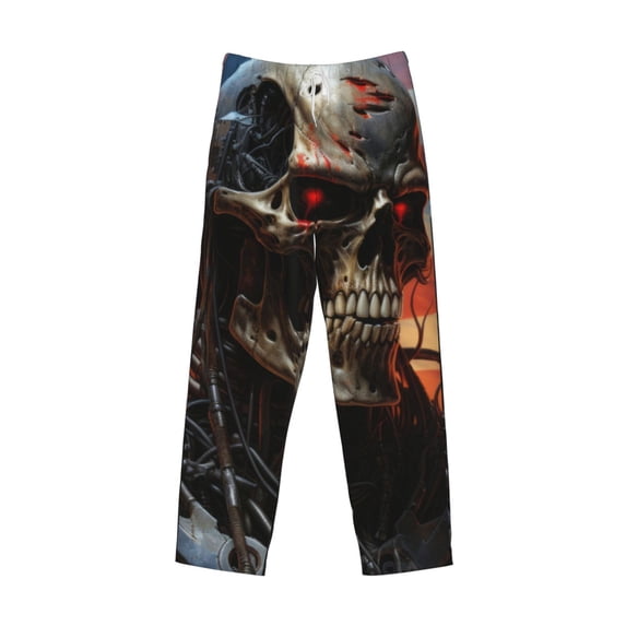 Lsque Cyberpunk Skull American Flag Print Men's Pajama Pants, Lounge Pant - Comfortable Home Wear,Elastic Waistband, Stylish Design-Medium