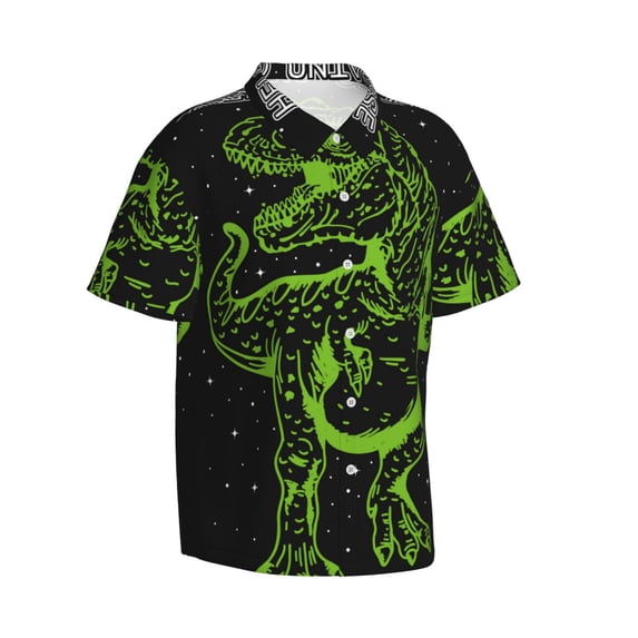 Lsque DINOSAUR IN SPACE pattern Hawaiian Shirt for Men, Unisex Summer Beach Casual Short Sleeve Button Down Shirts-Large