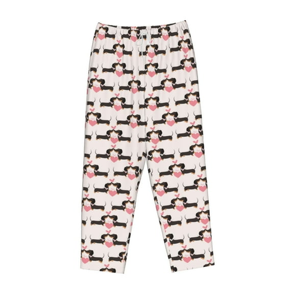 Lsque Dachshund And Hearts Print Women's Pajama Pants, Lounge Pant - Comfortable Home Wear,Elastic Waistband, Stylish Design-Small