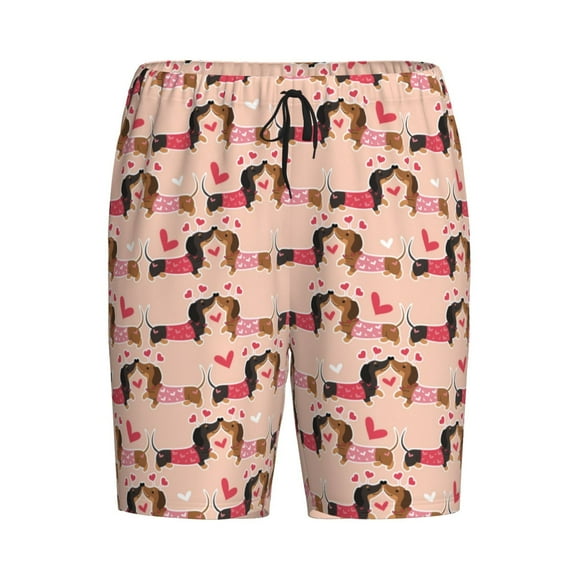 Lsque Dachshund Couple Mens Sleep Pajama Shorts,Short Pajama Pants, Cotton Ultra-Soft Knit-Medium