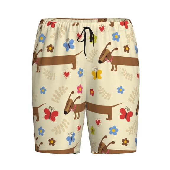 Lsque Dachshund Dog And Flower Mens Sleep Pajama Shorts,Short Pajama Pants, Cotton Ultra-Soft Knit-Medium