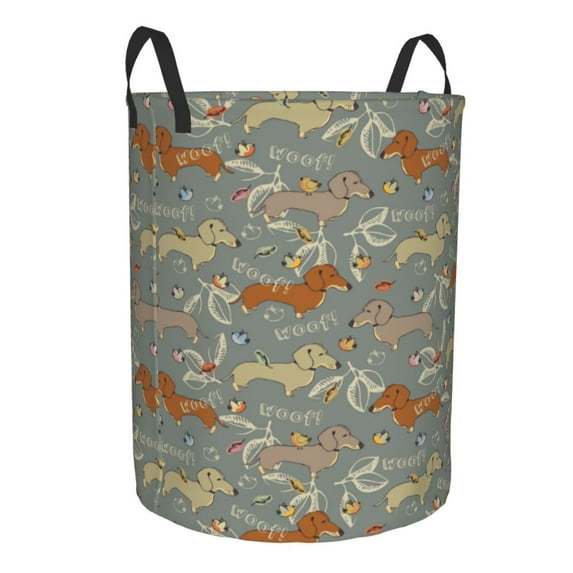 Lsque Dachshund Dog Bird pattern Laundry Hamper Basket, Tall Woven Rope Hamper Basket for Clothes, Lightweight Storage Basket, Collapsible Waterproof-Medium