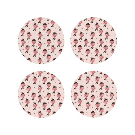 Lsque Dachshund Dog Heart Pattern 4" Drink Coasters Set of 4, PVC Leather Absorbent Coasters, Table Coaster Set Decorative Coffee Cup Coasters Housewarming Gift -Round Shape