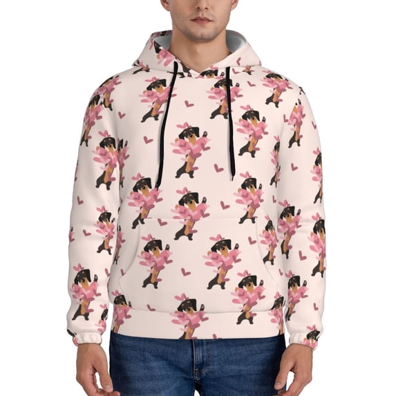 Lsque Dachshund Dog Heart Pattern Casual Men's Hoodie,Hooded Sweatshirt with Kangaroo Pocket,Pullover Hoodie-Small