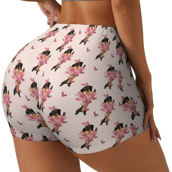 Lsque Dachshund Dog Heart Pattern High Waisted Biker Shorts for Women-Tummy Control Fitness Athletic Workout Running Yoga Gym Shorts,Moisture-Wicking-Medium