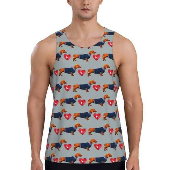 Lsque Dachshund Dog Heart Pattern Mens Tank Tops Muscle Athletic Quick Dry Sleeveless Workout Fitness T Shirts Beach Tank Top, Loose-fit Sleeveless Shirt for Men-Medium
