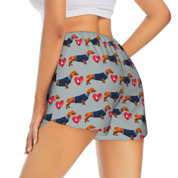 Lsque Dachshund Dog Heart Printed Women's Running Shorts with Liner Pockets,Elastic Quick Dry Workout Athletic Gym Yoga Shorts,Womens High Waist Shorts-Small