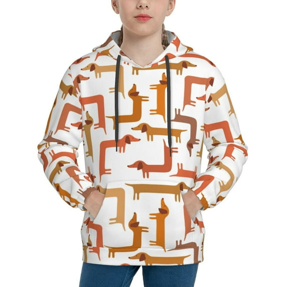 Lsque Dachshund Dog Patten Youth Hoodie Sweatshirt Pullover with Kangaroo Pocket Boys and Girls Hoodie Warm Hoodie for Kids-Large