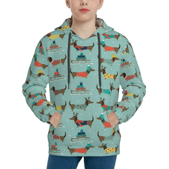 Lsque Dachshund Dog Puppy Patten Youth Hoodie Sweatshirt Pullover with Kangaroo Pocket Boys and Girls Hoodie Warm Hoodie for Kids-X-Large