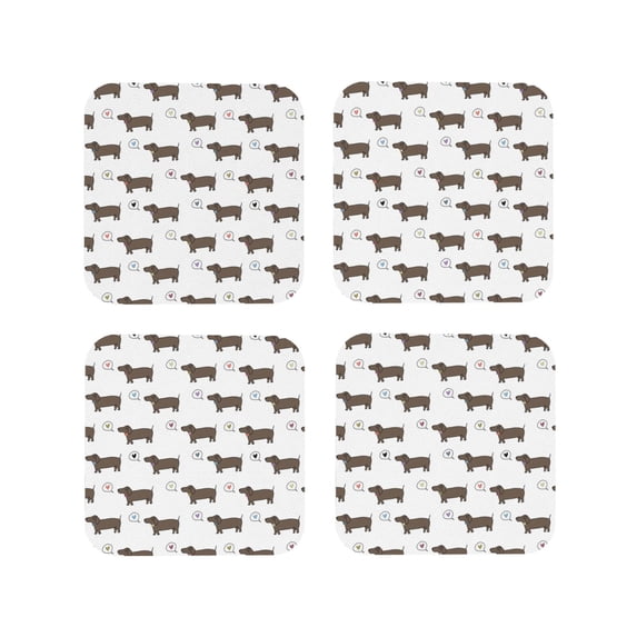 Lsque Dachshund Dog Puppy Pattern 4" Drink Coasters Set of 4, PVC Leather Absorbent Coasters, Table Coaster Set Decorative Coffee Cup Coasters Housewarming Gift -Square