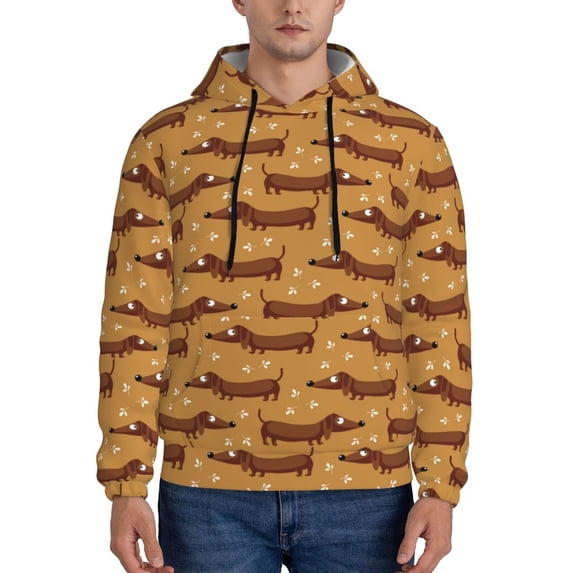 Lsque Dachshund Dog Puppy Pattern Casual Men's Hoodie,Hooded Sweatshirt with Kangaroo Pocket,Pullover Hoodie-Medium