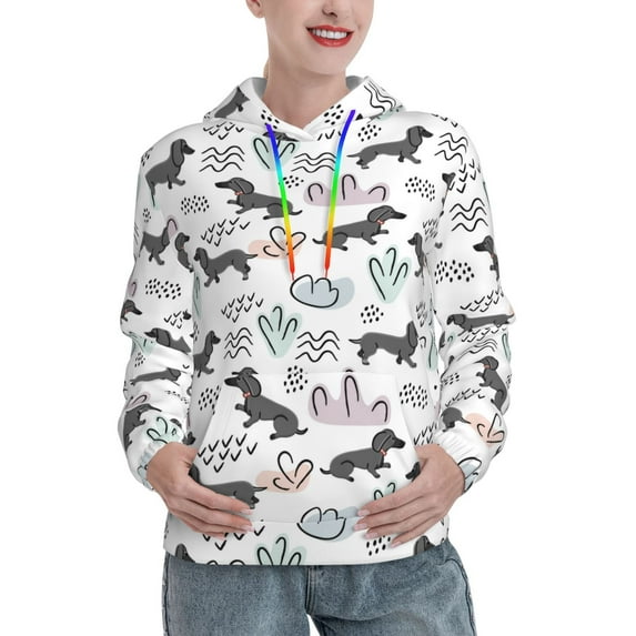 Lsque Dachshund Dog Puppy Pattern Casual Women's Hoodie,Hooded Sweatshirt with Kangaroo Pocket,Pullover Hoodie with Eye-catching Drawstrings-XX-Large