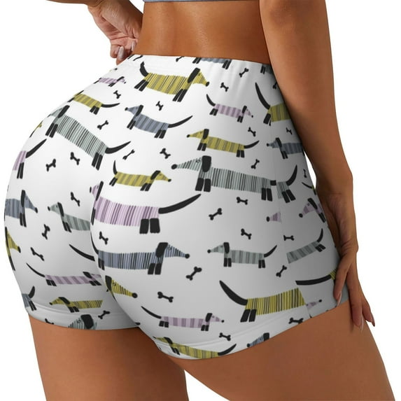 Lsque Dachshund Dog Puppy Pattern High Waisted Biker Shorts for Women-Tummy Control Fitness Athletic Workout Running Yoga Gym Shorts,Moisture-Wicking-Medium