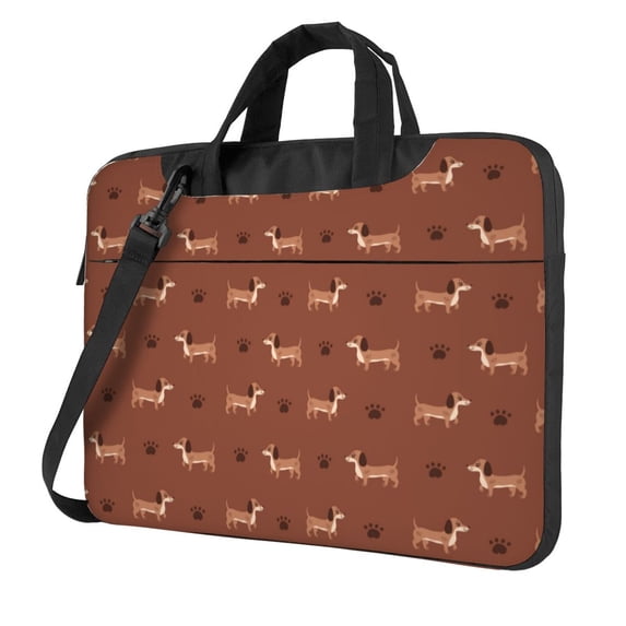 Lsque Dachshund Dog Puppy Pattern Laptop Bag – Portable & Slim Single-Shoulder Computer Case with Adjustable Strap, Protective, Lightweight for 13”/14”/15.6” Laptops