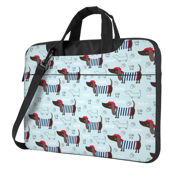 Lsque Dachshund Dog Puppy Pattern Laptop Bag – Portable & Slim Single-Shoulder Computer Case with Adjustable Strap, Protective, Lightweight for 13”/14”/15.6” Laptops