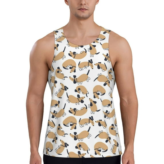 Lsque Dachshund Dog Puppy Pattern Mens Tank Tops Muscle Athletic Quick Dry Sleeveless Workout Fitness T Shirts Beach Tank Top, Loose-fit Sleeveless Shirt for Men-3X-Large