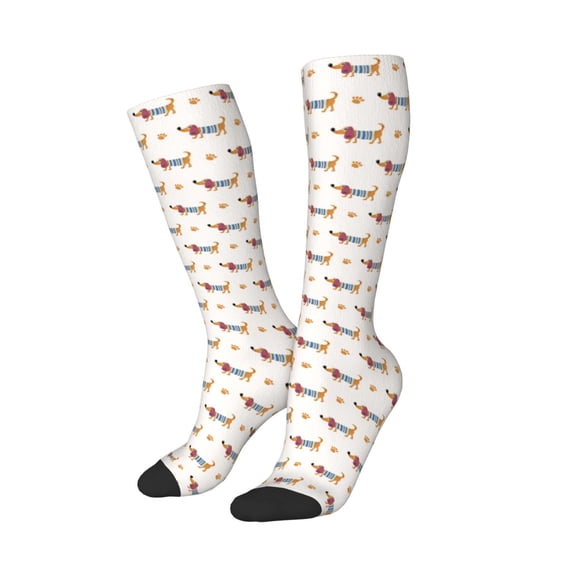 Lsque Dachshund Dog Puppy Printed Crew Socks Men's Women's LightWeight Thin Casual Calf Socks ,Knee High Socks,Cotton Socks