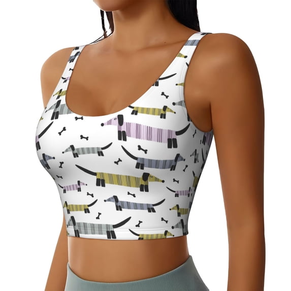 Lsque Dachshund Dog Puppy Printed Women'S Sports Bra, Compression, Moisture Wicking, High-Impact Sports Bra For Women,Supportive sports bra-Large