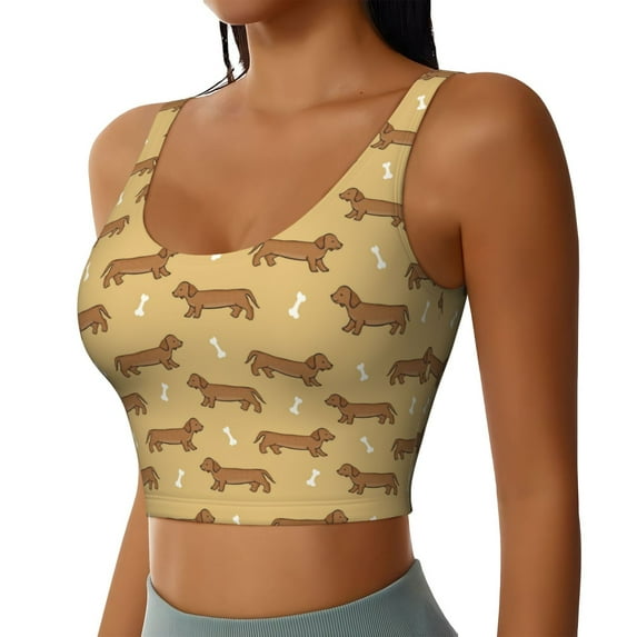 Lsque Dachshund Dog Puppy Printed Women'S Sports Bra, Compression, Moisture Wicking, High-Impact Sports Bra For Women,Supportive sports bra-Large