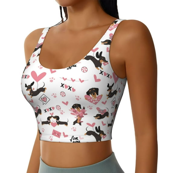 Lsque Dachshund Dog Puppy Printed Women'S Sports Bra, Compression, Moisture Wicking, High-Impact Sports Bra For Women,Supportive sports bra-