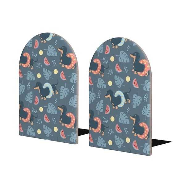 Lsque Dachshund Dog Puppy Printed Wood Bookends,Non-Skid Bookend for Shelves,Heavy Duty Support Bookends,Non-Slip Foam Pads for Office, Home, and Library,1 Pair
