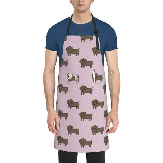 Lsque Dachshund Dog Puppy Waterproof Apron Chef Aprons for Men Heavy Duty Chemical Work Apron Extra Long Grilling Aprons with Adjustable Bib Apron