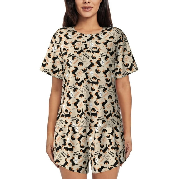 Lsque Dachshund Dog Puppy Women's Short-Sleeved Pajama Set - 2 Piece Soft and Lightweight Sleepwear Set-XX-Large