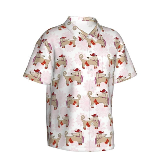 Lsque Dachshund Dog Puppy pattern Hawaiian Shirt for Men, Unisex Summer Beach Casual Short Sleeve Button Down Shirts-Large