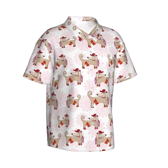 Lsque Dachshund Dog Puppy pattern Hawaiian Shirt for Men, Unisex Summer Beach Casual Short Sleeve Button Down Shirts-Medium