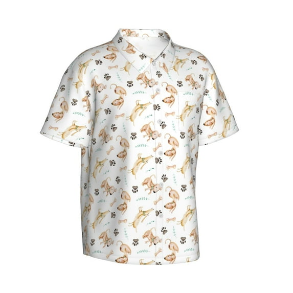 Lsque Dachshund Dog Puppy pattern Hawaiian Shirt for Men, Unisex Summer Beach Casual Short Sleeve Button Down Shirts-XX-Large
