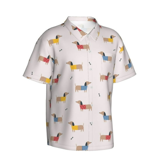 Lsque Dachshund Dog Puppy pattern Hawaiian Shirt for Men, Unisex Summer Beach Casual Short Sleeve Button Down Shirts-XX-Large