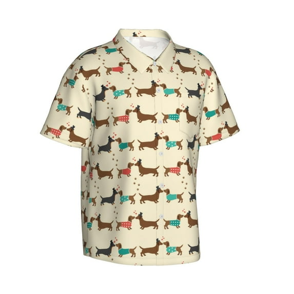 Lsque Dachshund Dog pattern Hawaiian Shirt for Men, Unisex Summer Beach Casual Short Sleeve Button Down Shirts-Medium