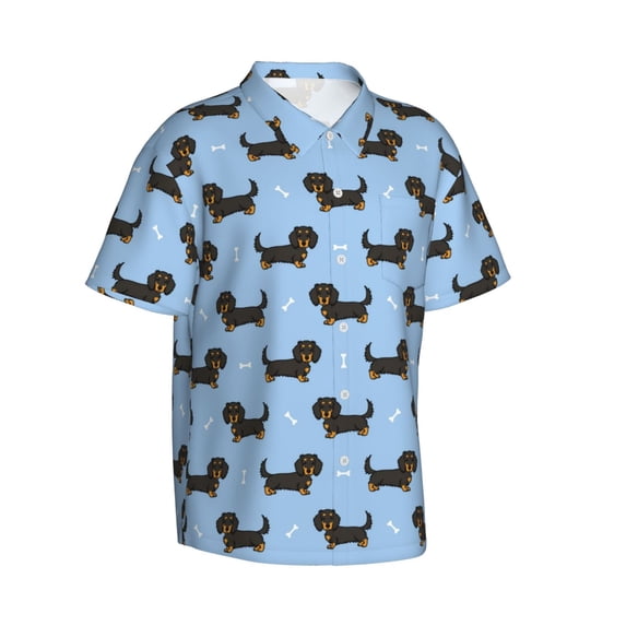 Lsque Dachshund Dog pattern Hawaiian Shirt for Men, Unisex Summer Beach Casual Short Sleeve Button Down Shirts-Small