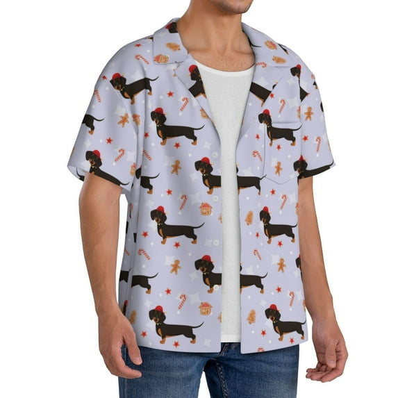 Lsque Dachshund Dog print Men's Cuban Collar Short Sleeve Shirt Summer Beachwear Casual Button Down Fashionable Vacation Leisure Shirt-3X-Large