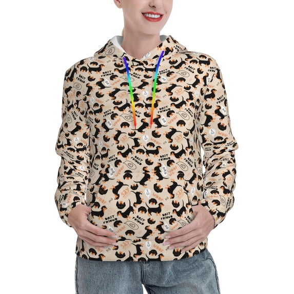 Lsque Dachshund Pattern Casual Women's Hoodie,Hooded Sweatshirt with Kangaroo Pocket,Pullover Hoodie with Eye-catching Drawstrings-Medium
