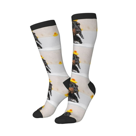 Lsque Dachshund Sitting in Bathtub Printed Crew Socks Men's Women's LightWeight Thin Casual Calf Socks ,Knee High Socks,Cotton Socks