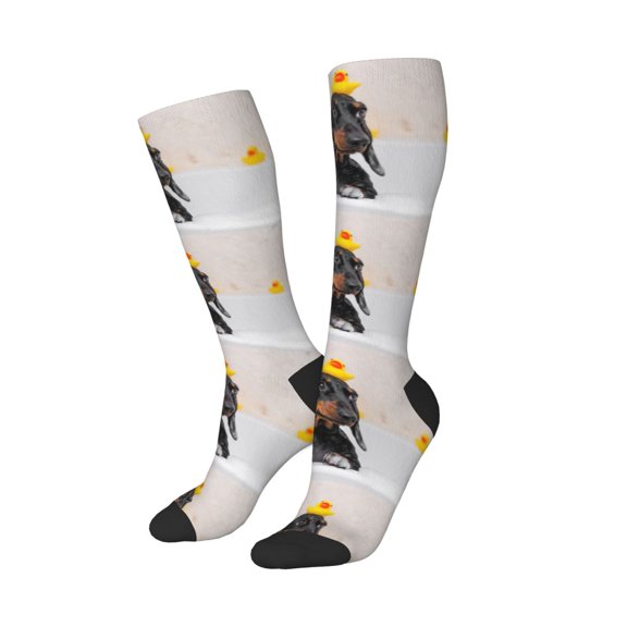 Lsque Dachshund Sitting in Bathtub Printed Crew Socks Men's Women's LightWeight Thin Casual Calf Socks ,Knee High Socks,Cotton Socks