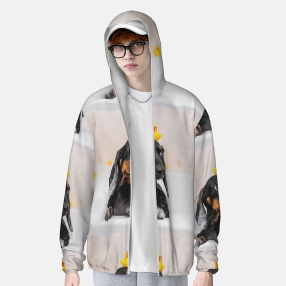 Lsque Dachshund Sitting in Bathtub UPF 50  Lightweight Sun Protection Men's Women's Long Sleeve Shirt, Hoodie Performance -3X-Large