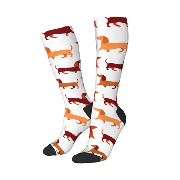 Lsque Dachshund Walking Printed Crew Socks Men's Women's LightWeight Thin Casual Calf Socks ,Knee High Socks,Cotton Socks