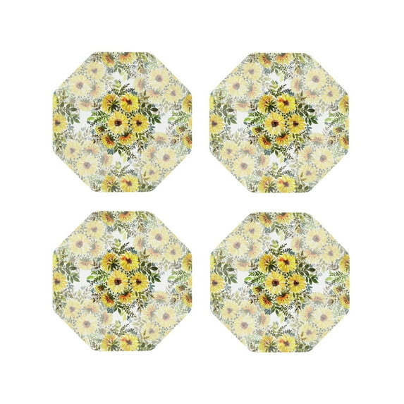 Lsque Daisies And Wildflowers Pattern 4" Drink Coasters Set of 4, PVC Leather Absorbent Coasters, Table Coaster Set Decorative Coffee Cup Coasters Housewarming Gift -Octagon