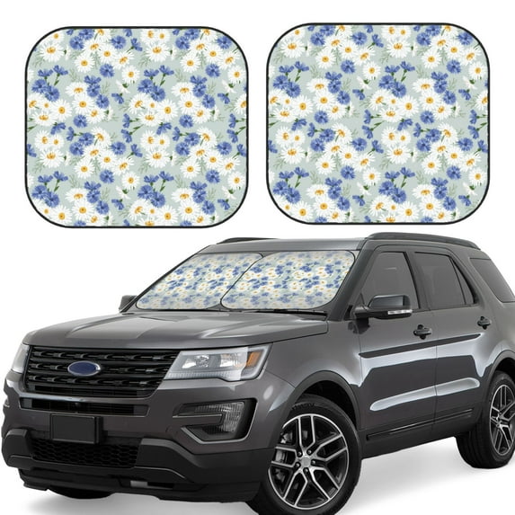 Lsque Daisies Flowers 2 PCS Windshield Sun Shade | CarFoldable Window Covers | Car Accessories Reflect UV for Universal Cars SUV Truck | Medium