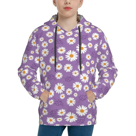 Lsque Daisies Flowers Patten Youth Hoodie Sweatshirt Pullover with Kangaroo Pocket Boys and Girls Hoodie Warm Hoodie for Kids-Large