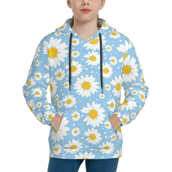 Lsque Daisies Flowers Patten Youth Hoodie Sweatshirt Pullover with Kangaroo Pocket Boys and Girls Hoodie Warm Hoodie for Kids-X-Large
