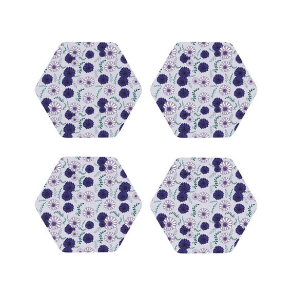Lsque Daisies Flowers Pattern 4" Drink Coasters Set of 4, PVC Leather Absorbent Coasters, Table Coaster Set Decorative Coffee Cup Coasters Housewarming Gift -Hexagon