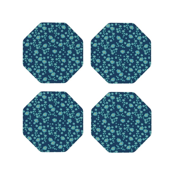Lsque Daisies Flowers Pattern 4" Drink Coasters Set of 4, PVC Leather Absorbent Coasters, Table Coaster Set Decorative Coffee Cup Coasters Housewarming Gift -Octagon