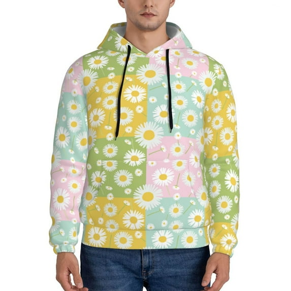 Lsque Daisies Flowers Pattern Casual Men's Hoodie,Hooded Sweatshirt with Kangaroo Pocket,Pullover Hoodie-Large