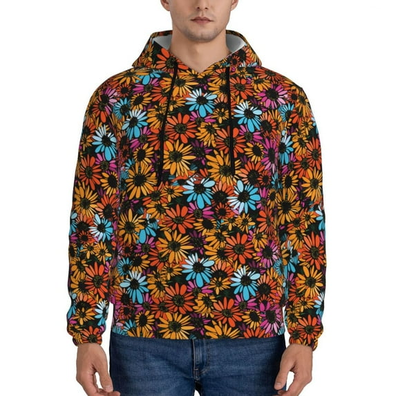 Lsque Daisies Flowers Pattern Casual Men's Hoodie,Hooded Sweatshirt with Kangaroo Pocket,Pullover Hoodie-Small