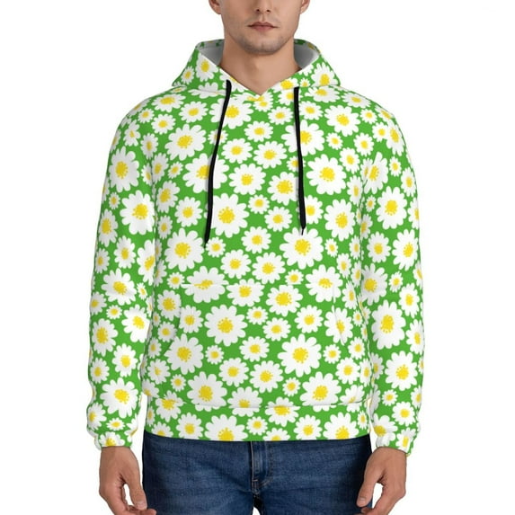 Lsque Daisies Flowers Pattern Casual Men's Hoodie,Hooded Sweatshirt with Kangaroo Pocket,Pullover Hoodie-X-Large