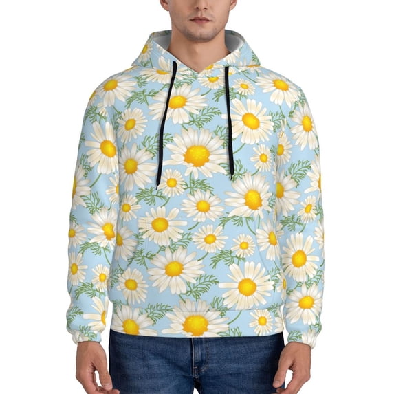 Lsque Daisies Flowers Pattern Casual Men's Hoodie,Hooded Sweatshirt with Kangaroo Pocket,Pullover Hoodie-X-Large