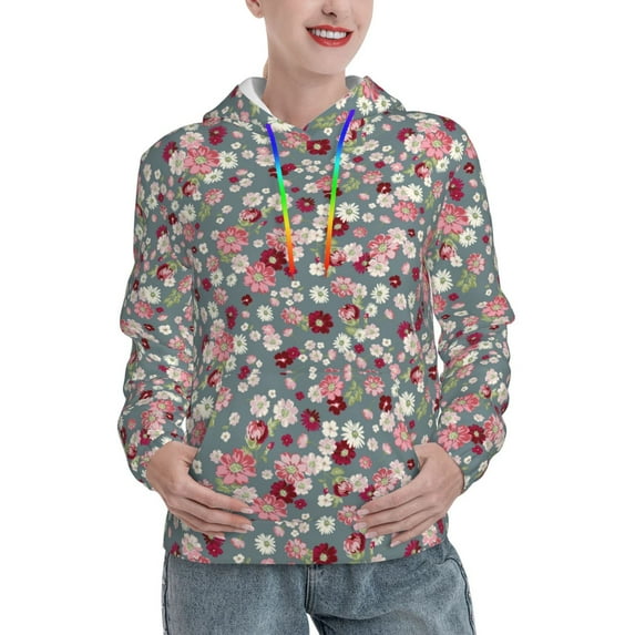 Lsque Daisies Flowers Pattern Casual Women's Hoodie,Hooded Sweatshirt with Kangaroo Pocket,Pullover Hoodie with Eye-catching Drawstrings-Large